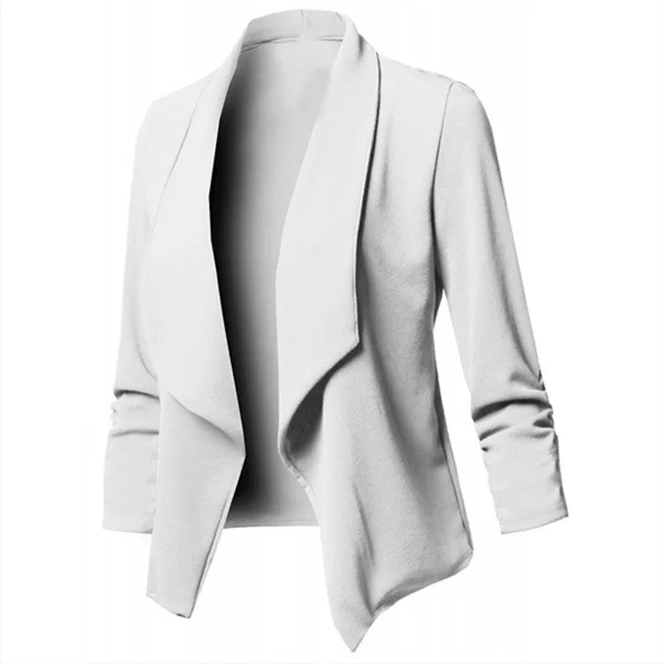 Women OL Blazers Oversized  Female Notched Long Sleeve Pleated Slim Business Workwear Cardigan Blazers Coats