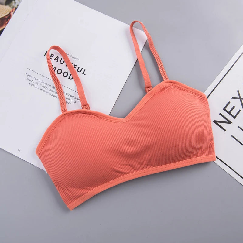 Women Rib Crop Tops Sexy Active Bras No Wire Push Up Bra Intimates Brassiere Underwear Female Solid Lingerie Wireless Bralette