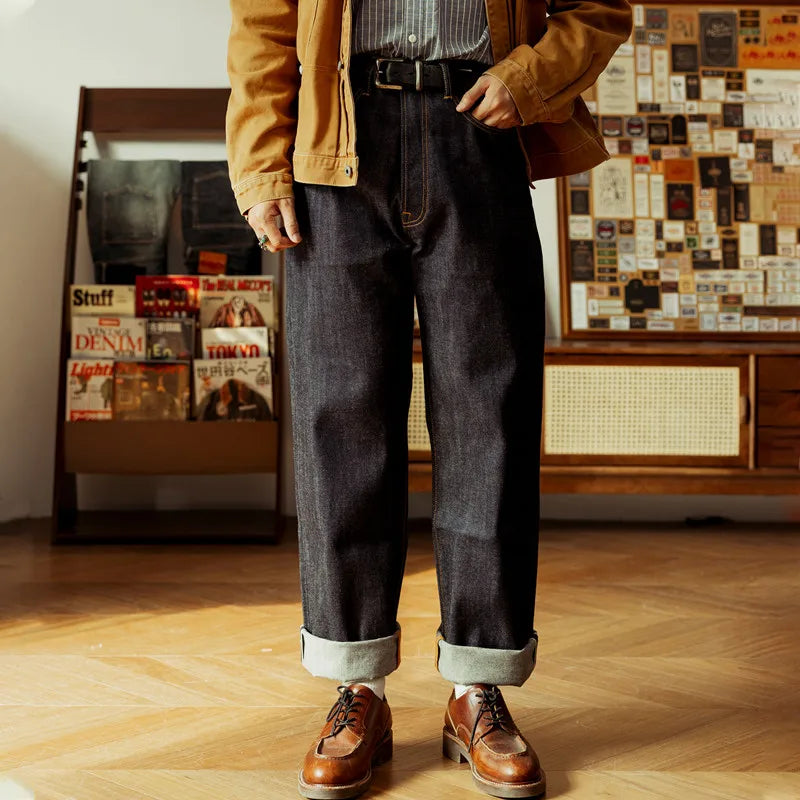 Red Tornado Relaxed Straight Fit Men's Jeans Raw Selvedge Denim Pants Amekaji