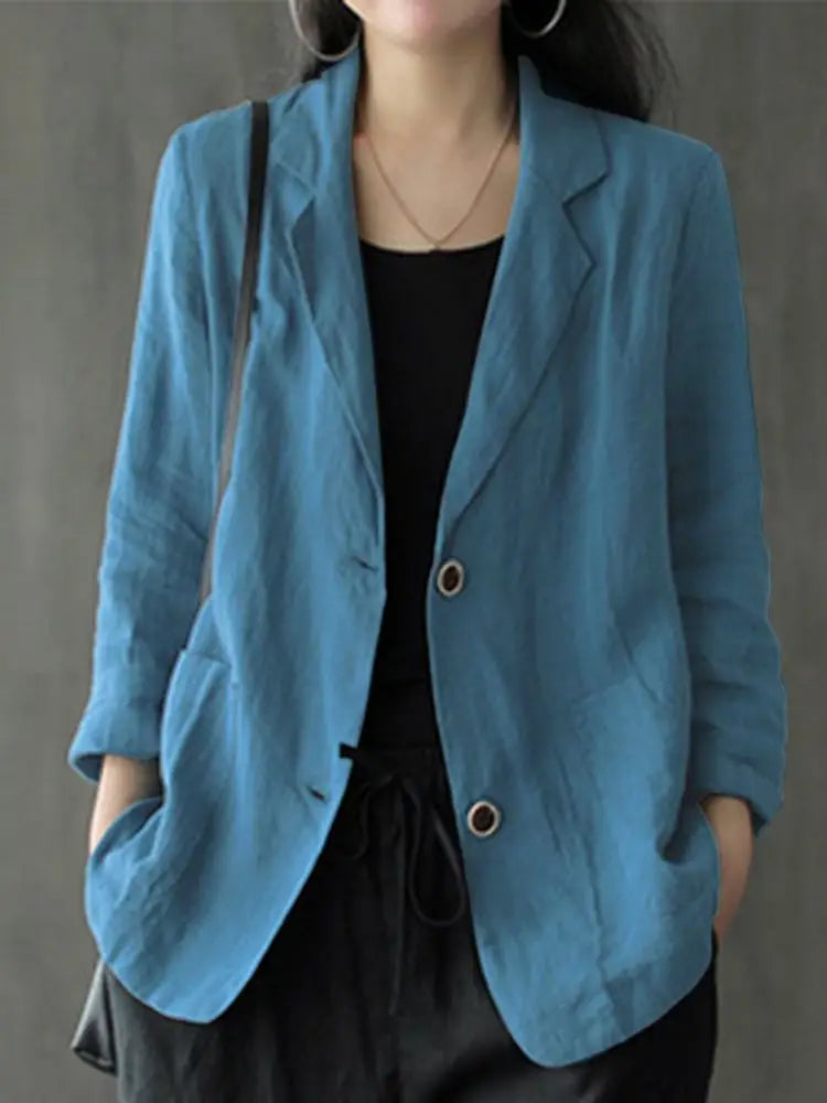Elegant Solid Blazer Women Autumn Overcoats Casual Long Sleeve Single Button Coats Female Lapel Outwears Oversized