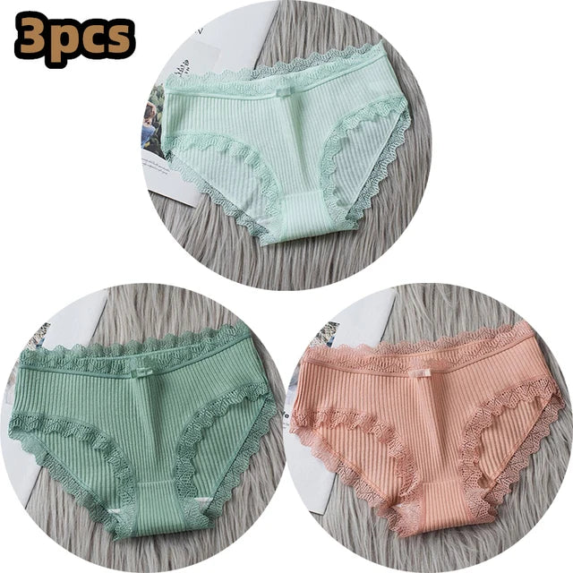 Lingerie Underwear Women Bow New Lace Panties Briefs Low Waist Solid Color Girls Cotton Femal Ropa Interior Femenina K019
