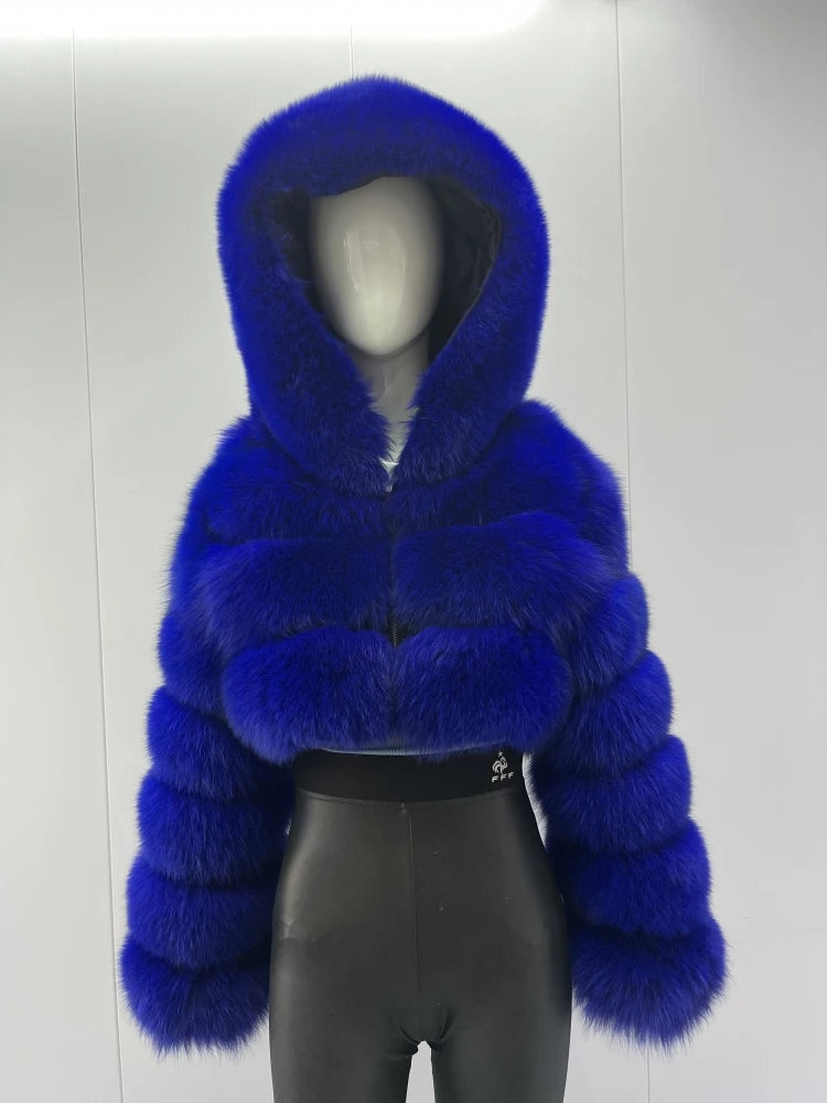 BEIZIRU Winter Women Real Fox Fur Coat Hooded Red Fox Raccoon Zipper Top Luxury Natural Girl Jackets