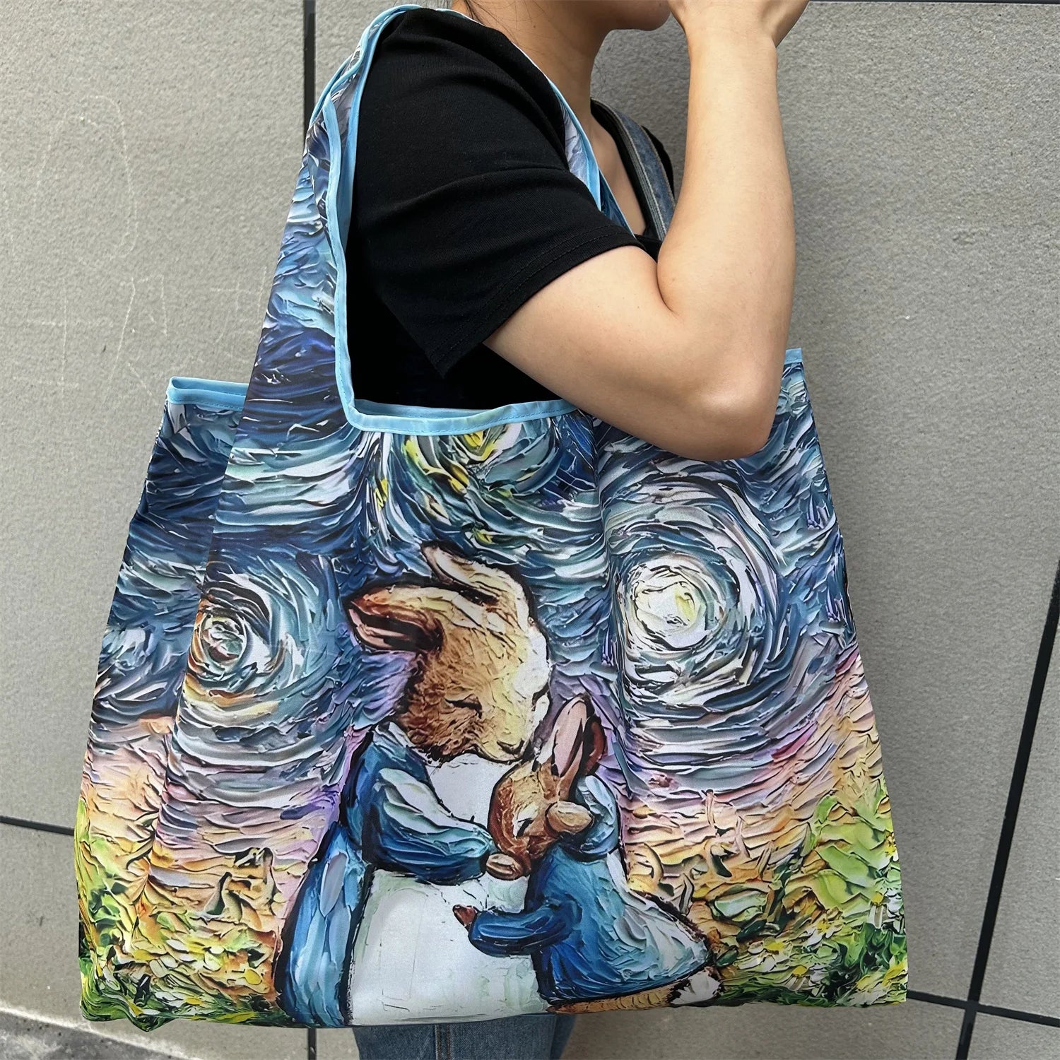 New Fashion Bag Large Foldable Shopping Bag Reusable Grocery Storage Bag Nylon Portable Shoulder Handbag for Travel Pocket Tote