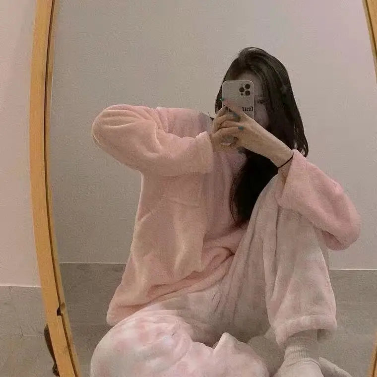 Nightgown Bathrobe Women's Clothing Homewear Winter Thick Cute Coral Velvet Comfortable Casual Simple Stylish Loose Large Size