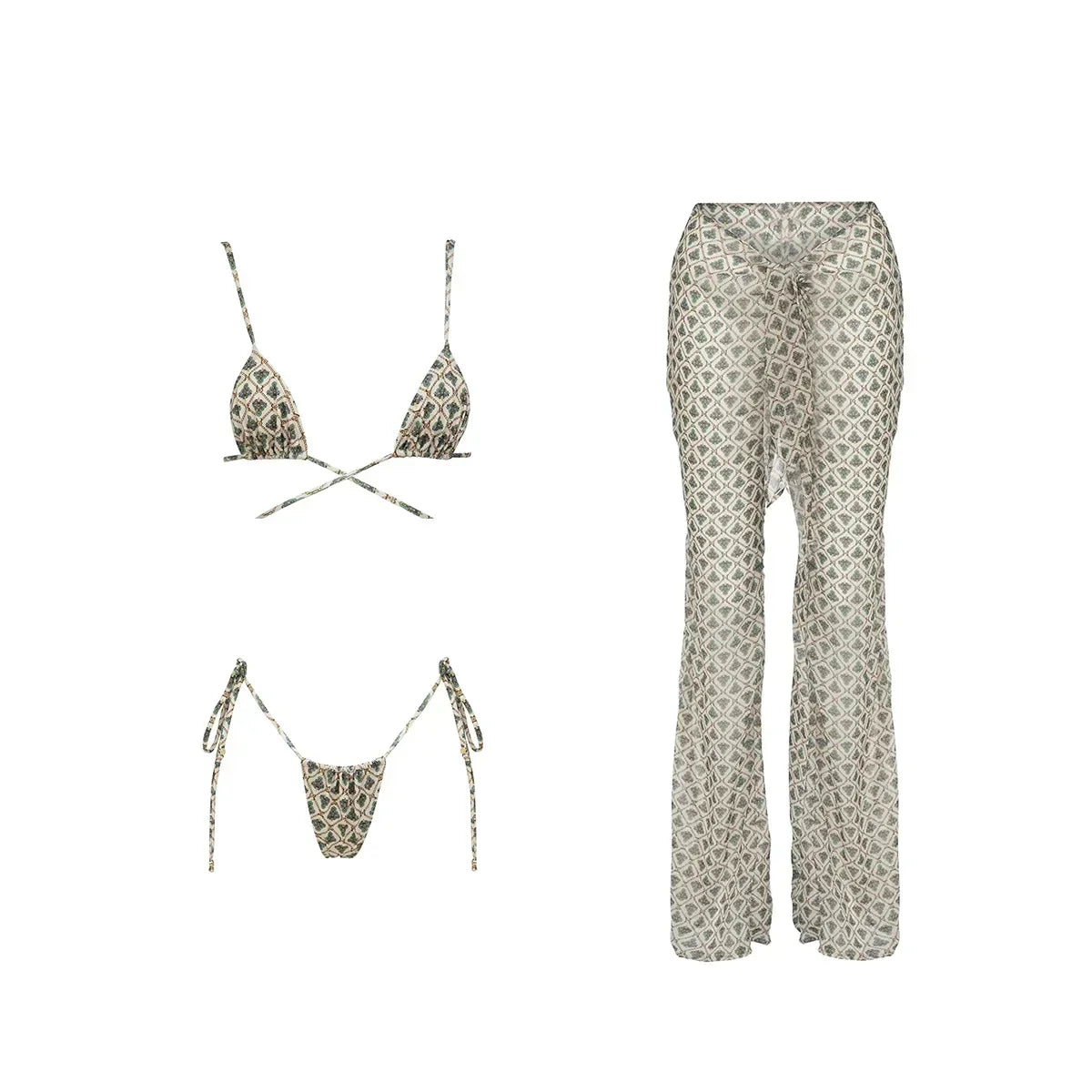 Women Bikini Set 3Pcs Set Sexy Push UP Swimsuit Female Swimwear with Cover-Ups Bathing Suit Beachwear Print Pants New