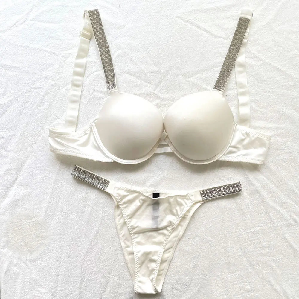 Women's lingerie panty set push-up bra and panties sexy lace rhinestone lettering brand design lingerie bra 2-pack