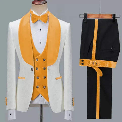 Floral Jacket Men Suit Slim Fit Wedding Tuxedo Navy Blue Velvet Lapel Groom Party Suits Costume Homme Best Man Blazer
