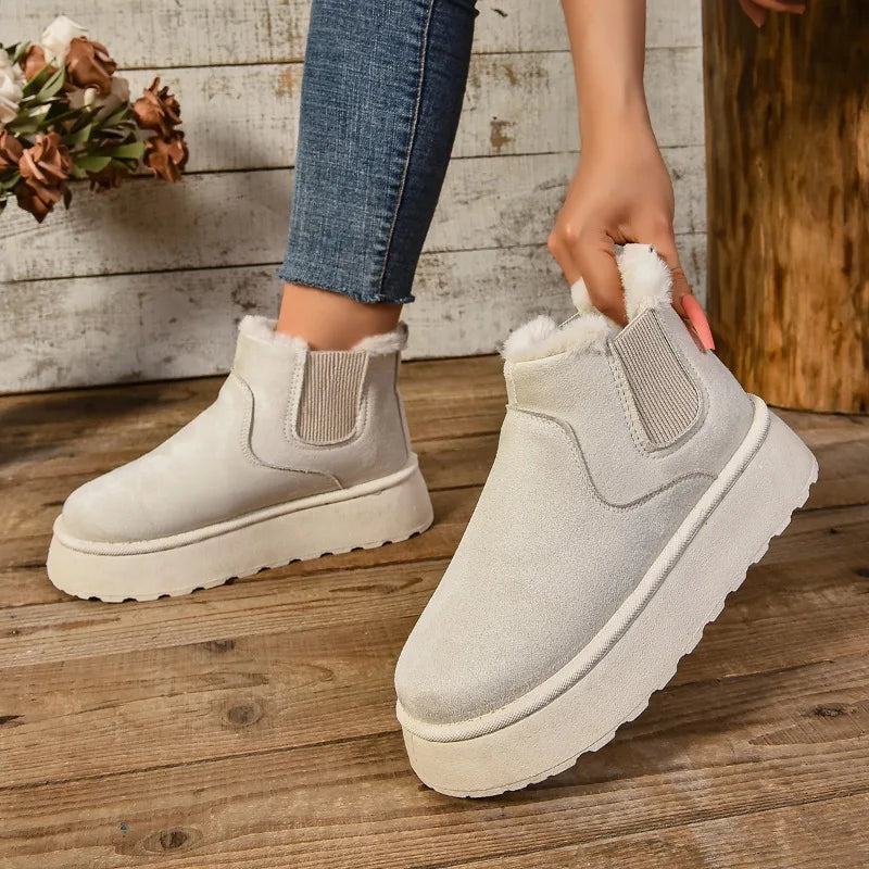 Winter Women Short Plush Warm Snow Boots Casual Shoes New Suede Fur Chelsea Ankle Boots Flats Platform Ladies Shoes Botas