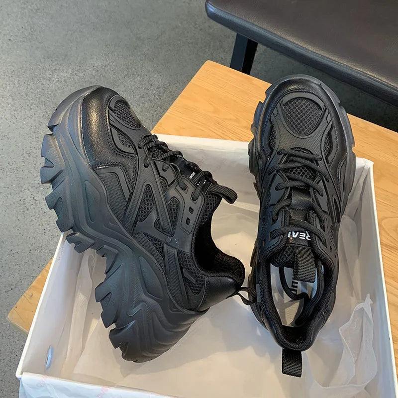 Women New Fashion Platform Sport Shoes Women New Summer Black Casual Chunky Sneakers Women Mesh Leather Platform Shoes
