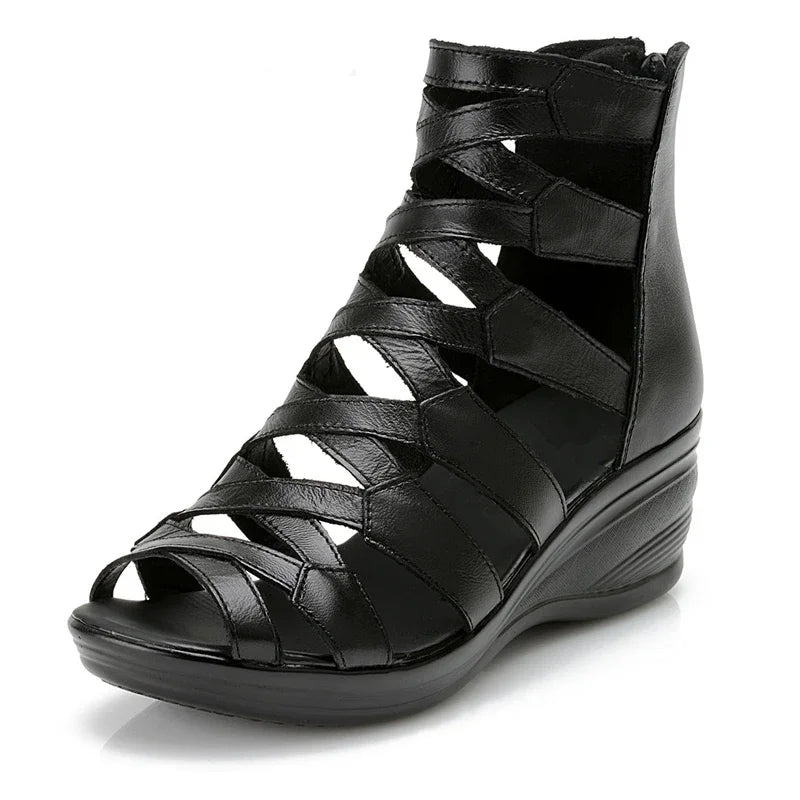 BEYARNE summer Fashion sandals genuine leather soft outsole comfortable open toe wedges mother shoes flat sandals