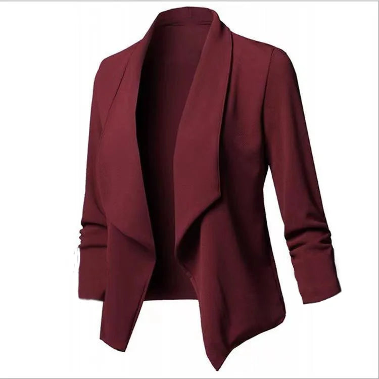 Women OL Blazers Oversized  Female Notched Long Sleeve Pleated Slim Business Workwear Cardigan Blazers Coats