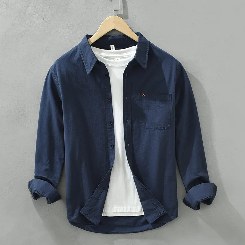 Spring Men's Casual Long-Sleeved Shirt, Versatile Japanese Style Simple Fashion Shirt, Youth Loose Trendy 100% Cotton Coat