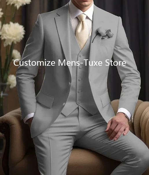 Elegant Wedding Men's Suits Blazer Slim Fit 3 Pcs Jacket Pants Vest Luxury Costume Homme Formal Party Male Clothing