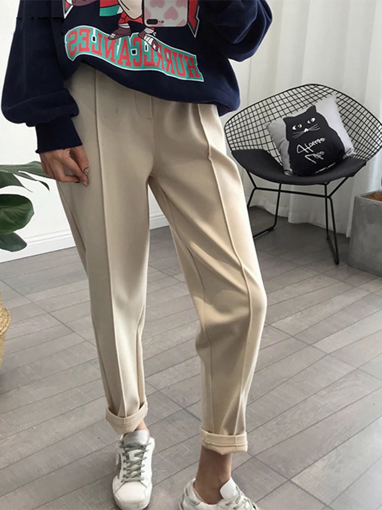 Winter Thicken Women Pencil Pants Wool Pants Female Autumn High Waist Loose Trousers Capris Good Fabric