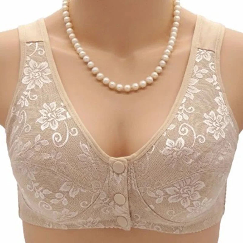 Women Front Button Bra Large Size Brassiere Mother's Cotton Wireless Bras Anti-sagging Gathered Underwear