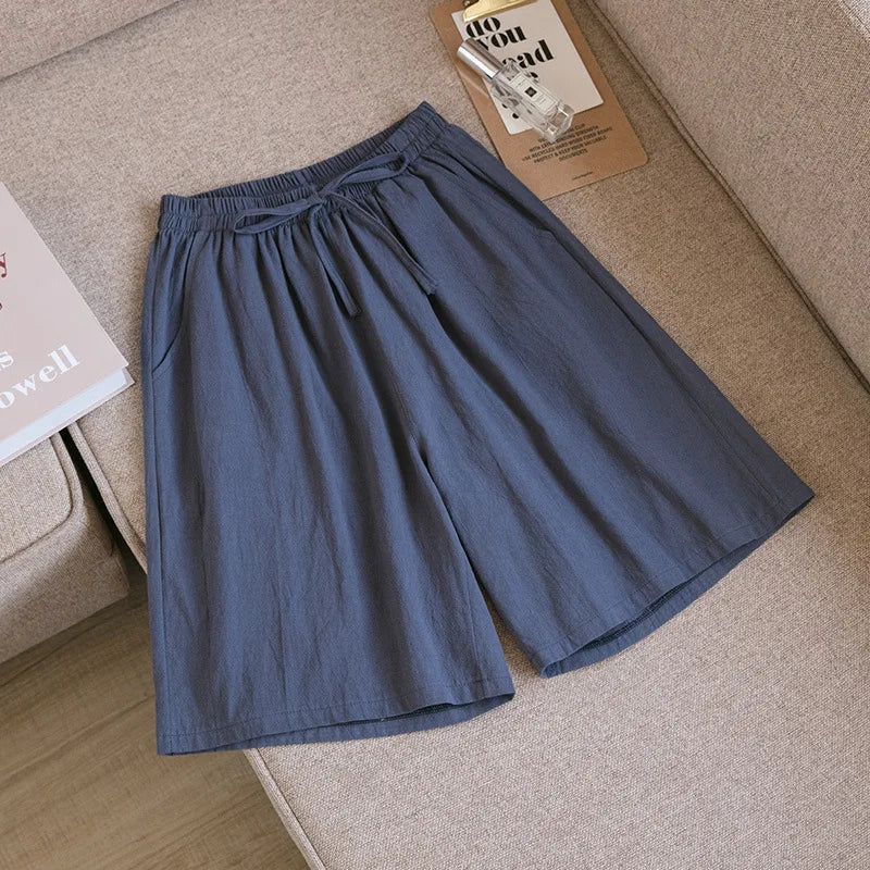 Women Cotton shorts Summer Casual Solid Two Pockets shorts high waist loose shorts for girls Soft Cool female shorts