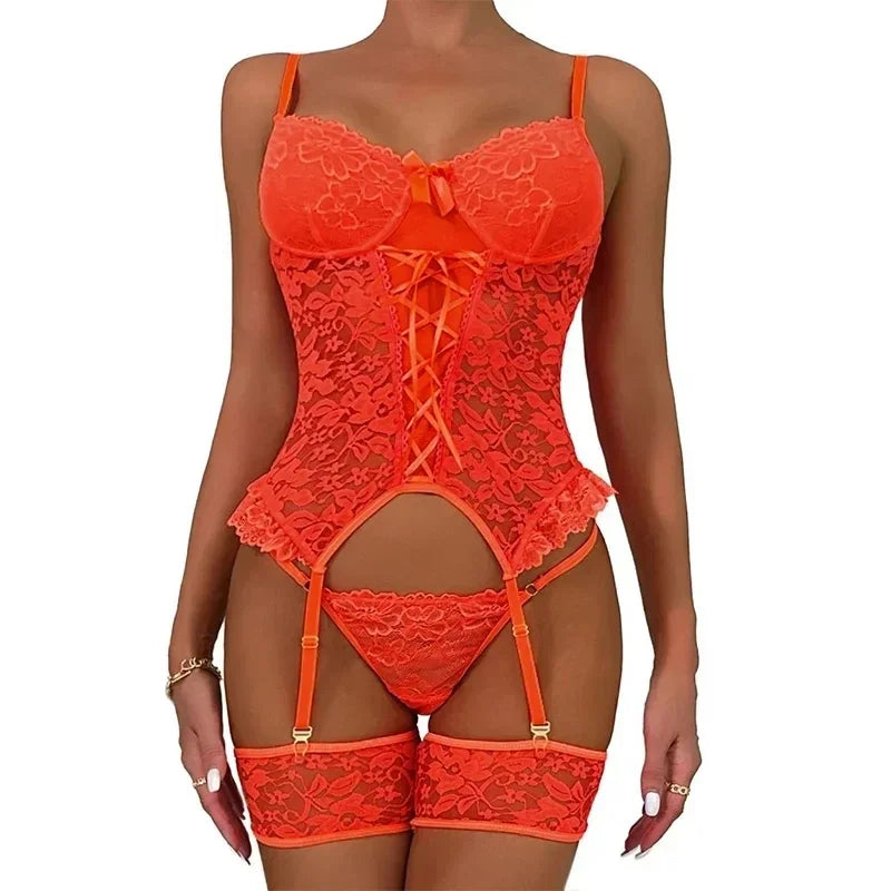 Lace Bra Deep V Strappy Bralette Intimates Lenceria Mujer Erotic Bra Thongs Garters Set Sexy Bandage Brassiere Lingerie