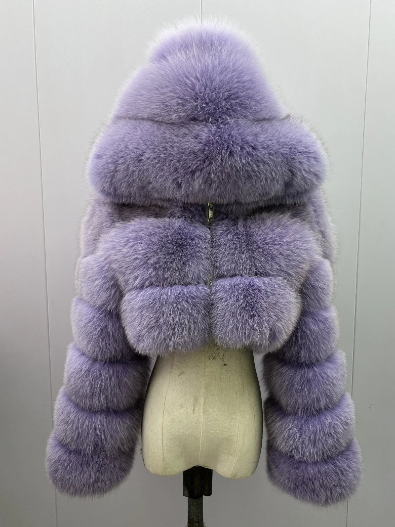 BEIZIRU Winter Women Real Fox Fur Coat Hooded Red Fox Raccoon Zipper Top Luxury Natural Girl Jackets