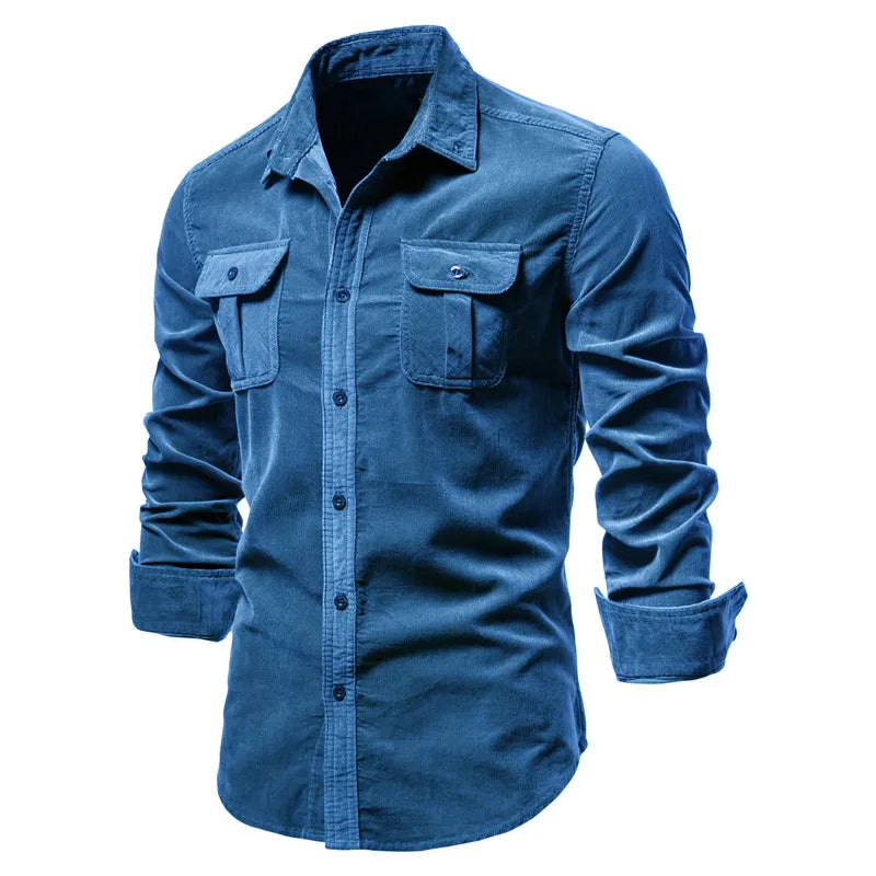 New Single Breasted 100% Cotton Men's Shirt Business Casual Fashion Solid Color Corduroy Men Shirts Autumn Slim Shirt Men