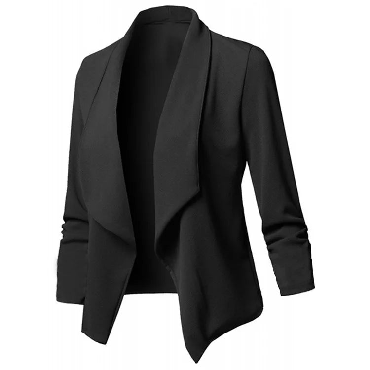 Women OL Blazers Oversized  Female Notched Long Sleeve Pleated Slim Business Workwear Cardigan Blazers Coats