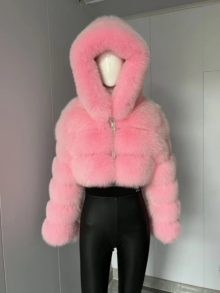BEIZIRU Winter Women Real Fox Fur Coat Hooded Red Fox Raccoon Zipper Top Luxury Natural Girl Jackets