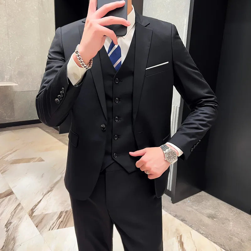 High Quality Business Casual Wedding (suit + Vest + Trousers) New Fashion Banquet Handsome Men's 3-piece Set S-6XL