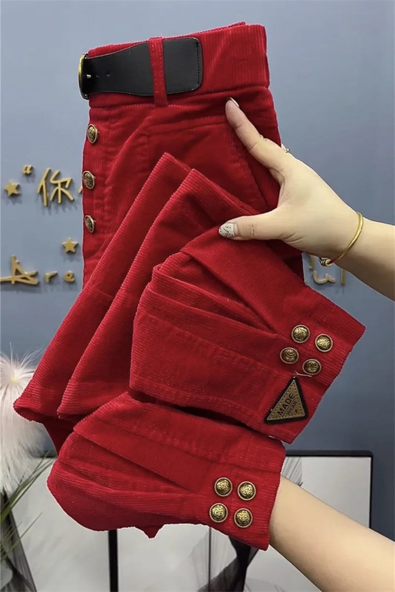 Women Korean Warm Corduroy Harem Pants Ladies Loose Pants High waisted Bundle Foot Pants Ladies Thick Casual Pants