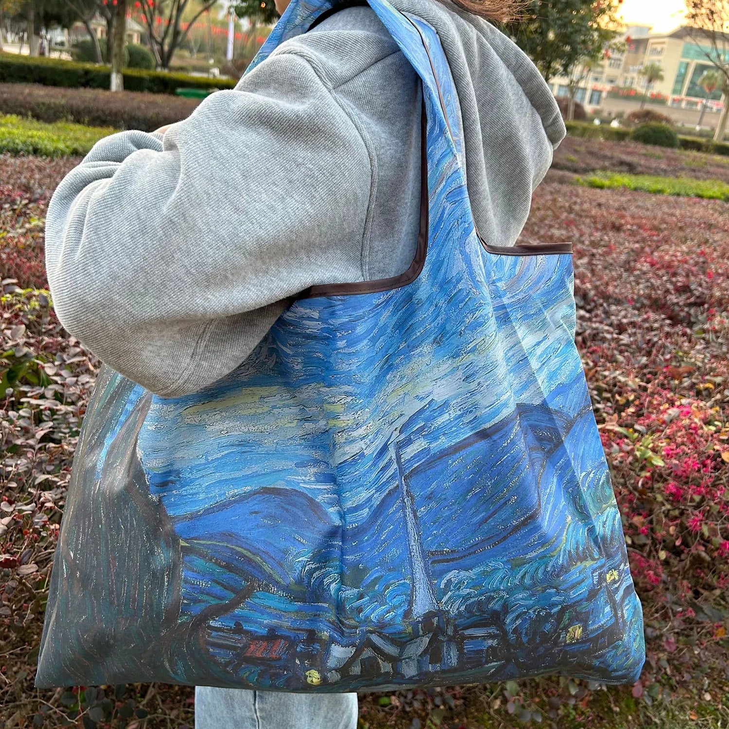 New Fashion Bag Large Foldable Shopping Bag Reusable Grocery Storage Bag Nylon Portable Shoulder Handbag for Travel Pocket Tote