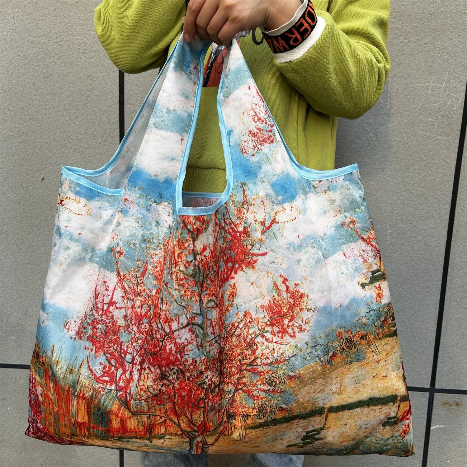 New Fashion Bag Large Foldable Shopping Bag Reusable Grocery Storage Bag Nylon Portable Shoulder Handbag for Travel Pocket Tote