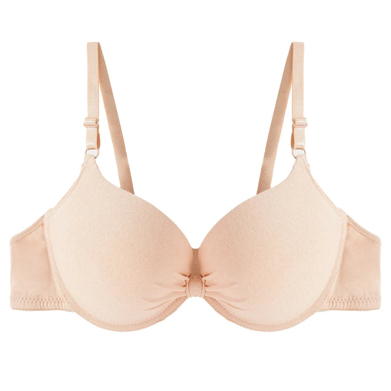 Sexy Women Cotton Push Up Gathered Bra Deep V Underwire Ladied Brassiere Lingerie Solid Bras Backless Intimate Underwear