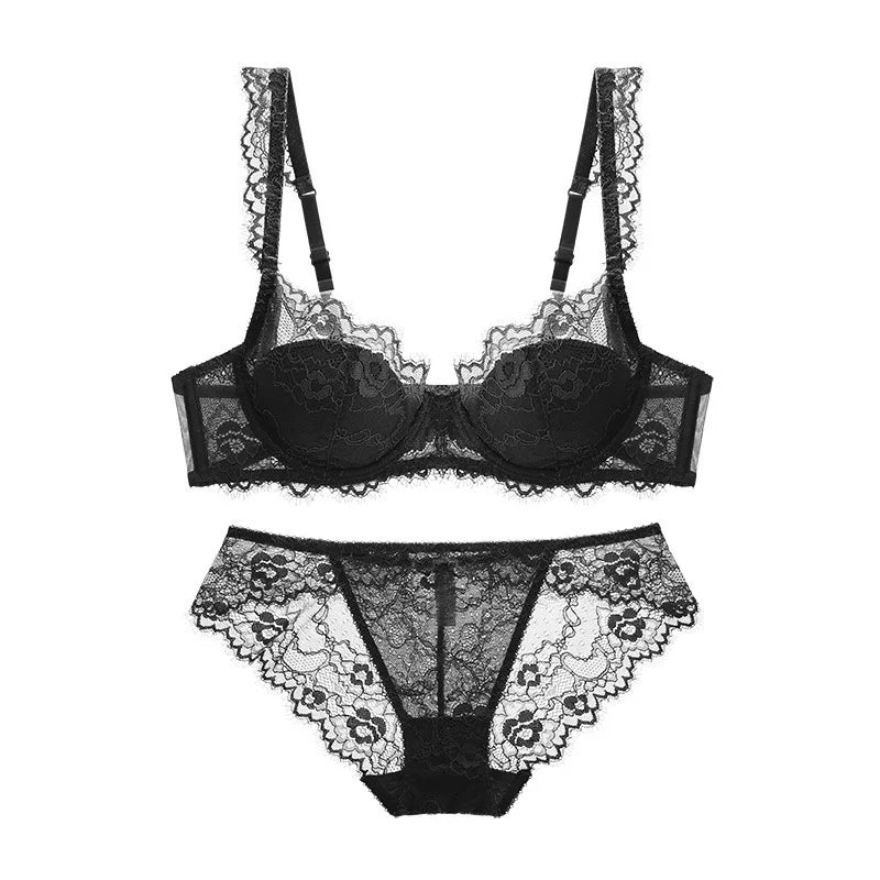 Women Sexy Lingerie Set Elegant Thin Lace Bra Set See Through Brief Sets Soft Underwear Ladies Bra and Panty Set