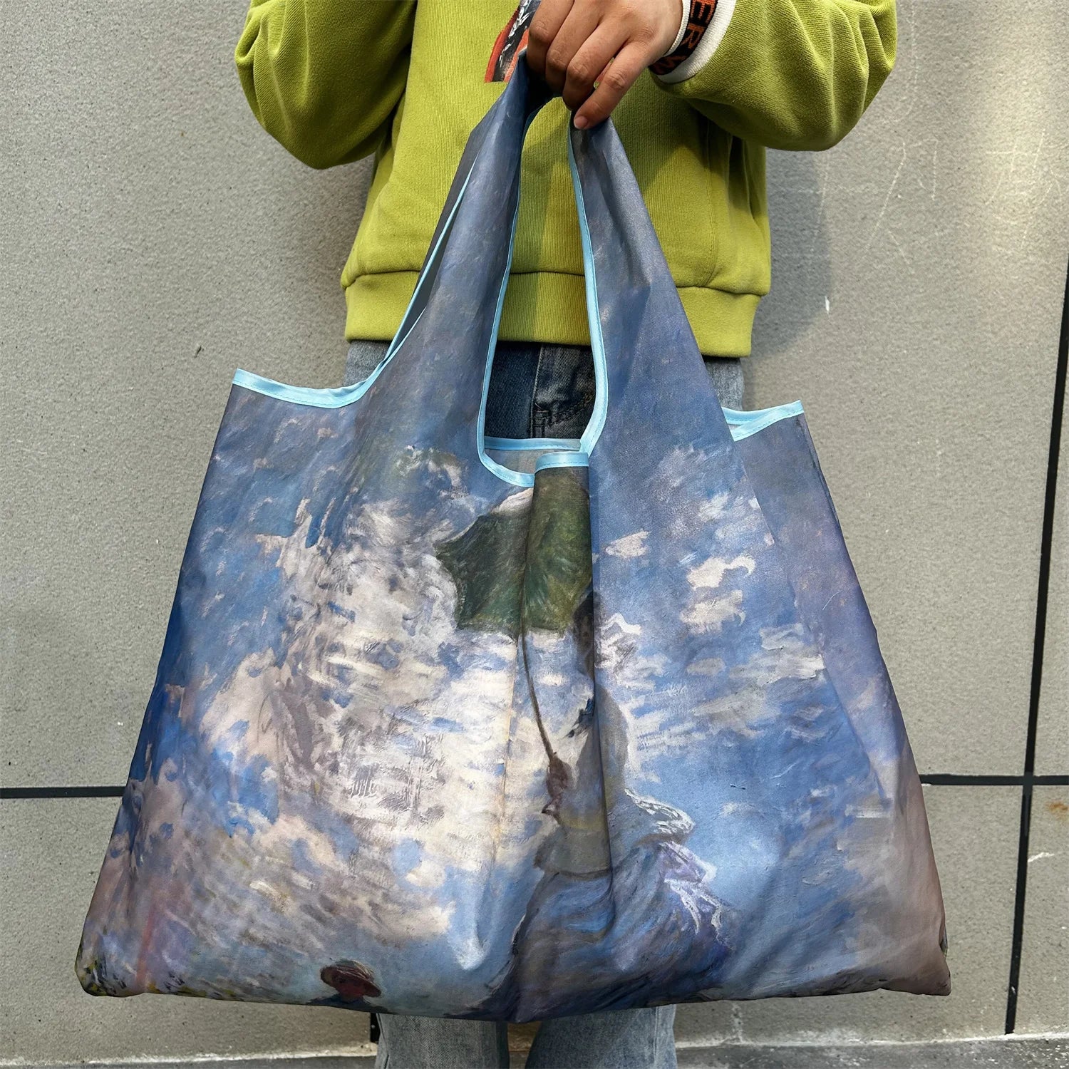 New Fashion Bag Large Foldable Shopping Bag Reusable Grocery Storage Bag Nylon Portable Shoulder Handbag for Travel Pocket Tote