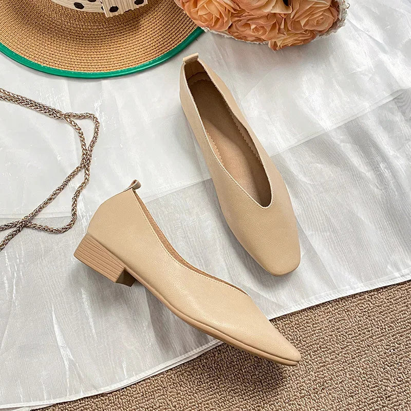 Genuine Leather Multi-color Low-heeled women's Shoes Round Toe Flat Bottom Shallow Cut Single Shoe Casual Versatile Loafers