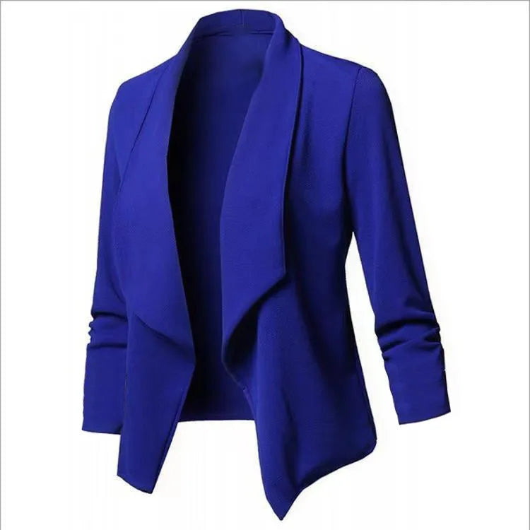Women OL Blazers Oversized  Female Notched Long Sleeve Pleated Slim Business Workwear Cardigan Blazers Coats