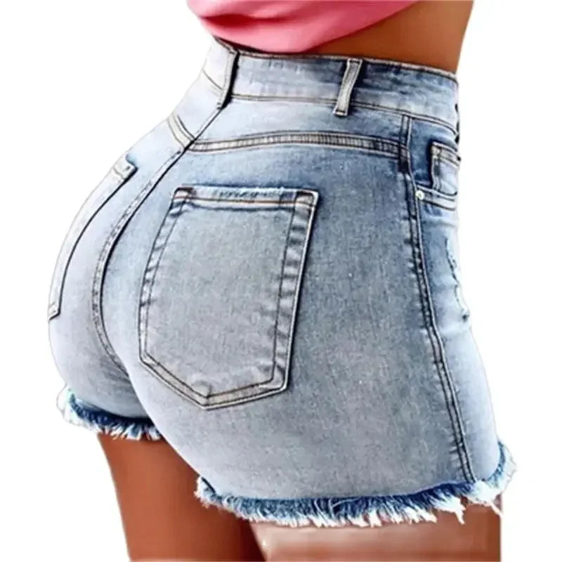 Women Tight Hip Lift Stretch Denim Shorts Fashion Tassel Three Quarter Pants Female High Waist Mini Jeans Sexy Casual Streetwear