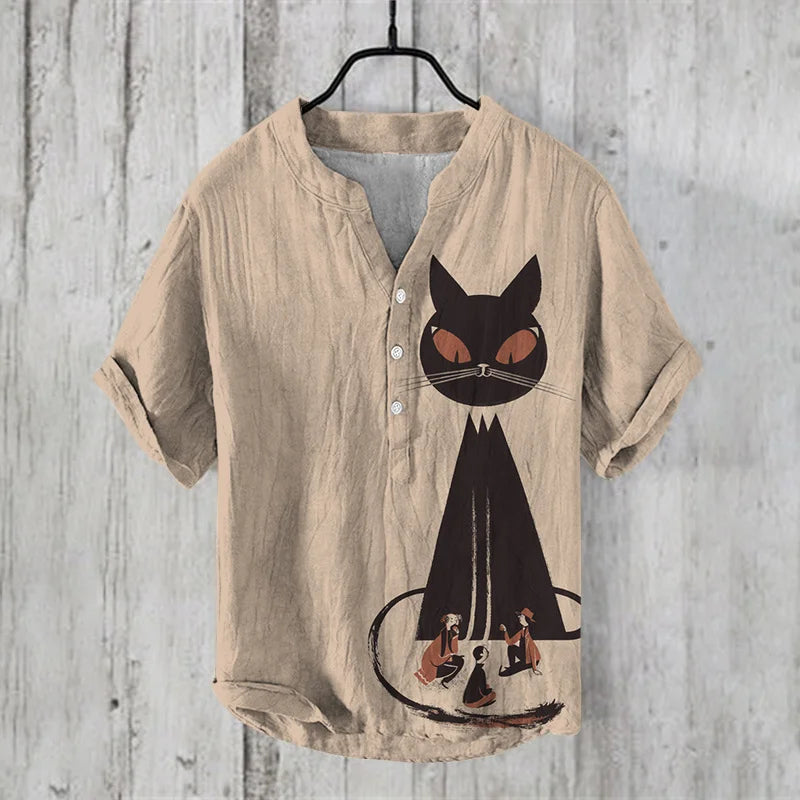 Henry men's casual fashion outdoor seaside men's tops T-shirt V-neck linen new plus size