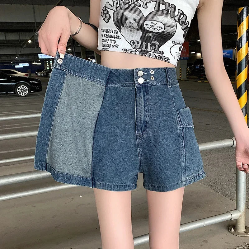 American Style Vintage High-waisted Slimming Denim Shorts For Women Trendy Summer New A- line Pants Casual Fashion