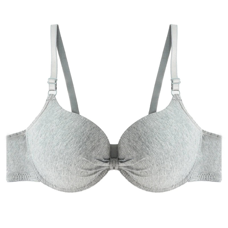 Sexy Women Cotton Push Up Gathered Bra Deep V Underwire Ladied Brassiere Lingerie Solid Bras Backless Intimate Underwear