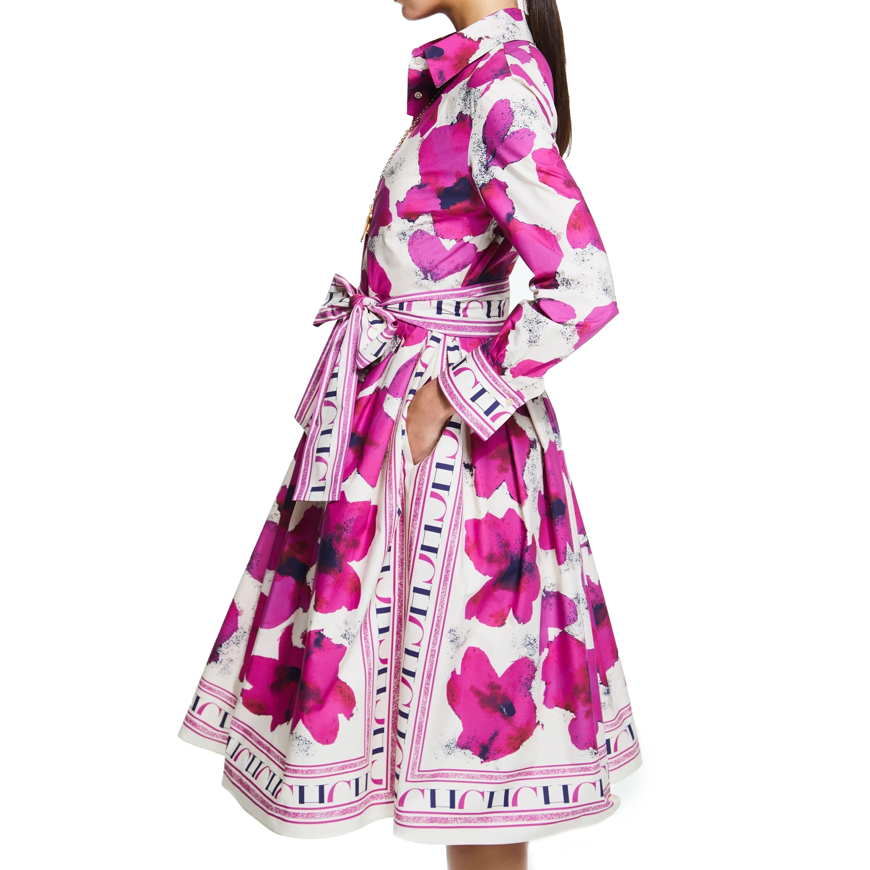 CHCH Women's Dress New Long sleeved Shirt Long Skirt Flower Print Party Dress