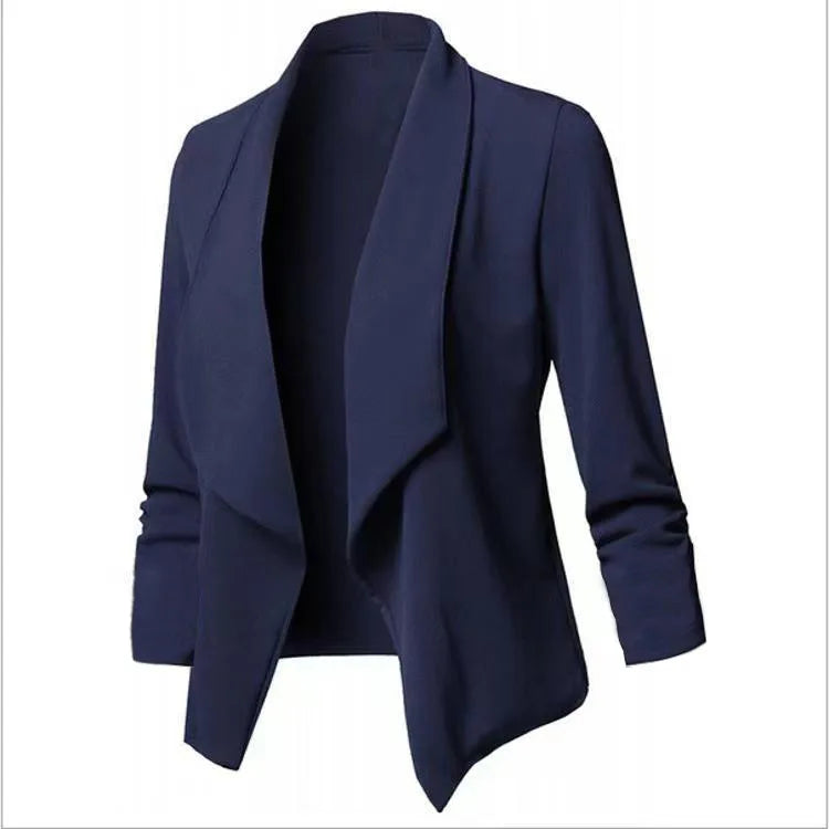 Women OL Blazers Oversized  Female Notched Long Sleeve Pleated Slim Business Workwear Cardigan Blazers Coats