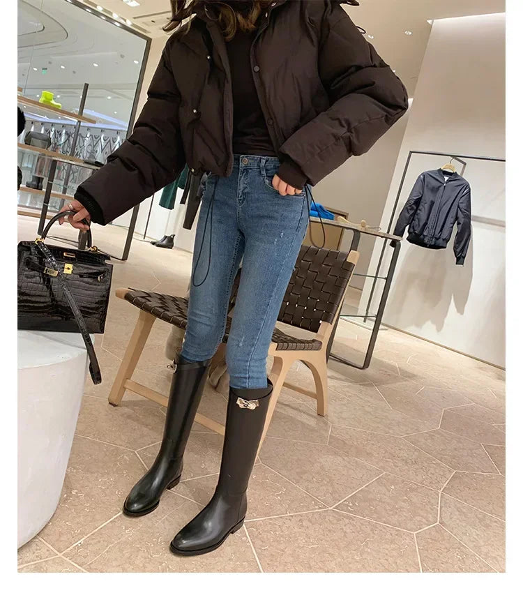 Women Shoes Winter Platform Women Long Boot Fashion Thick Sole Flats Heels Round Toe Knee High Boot Side Zipper Knight Boot