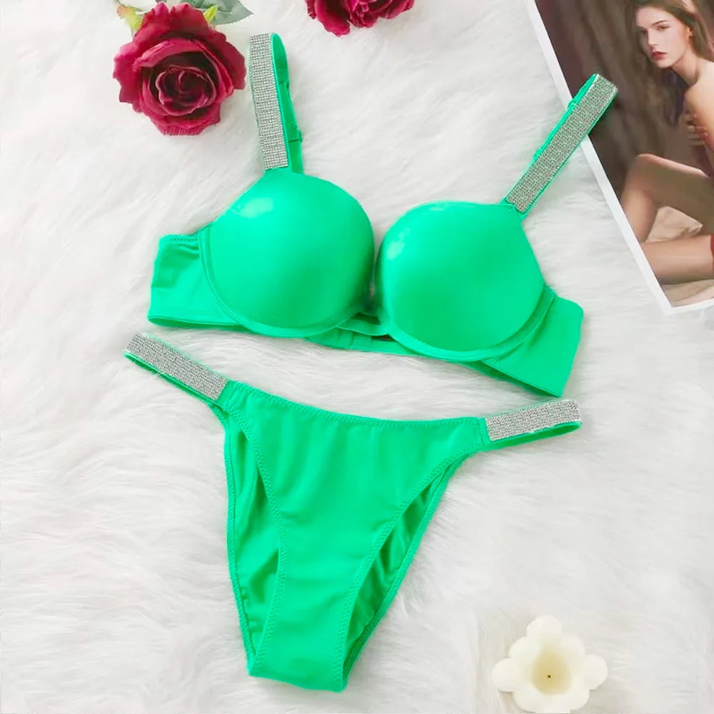 Women's lingerie panty set push-up bra and panties sexy lace rhinestone lettering brand design lingerie bra 2-pack