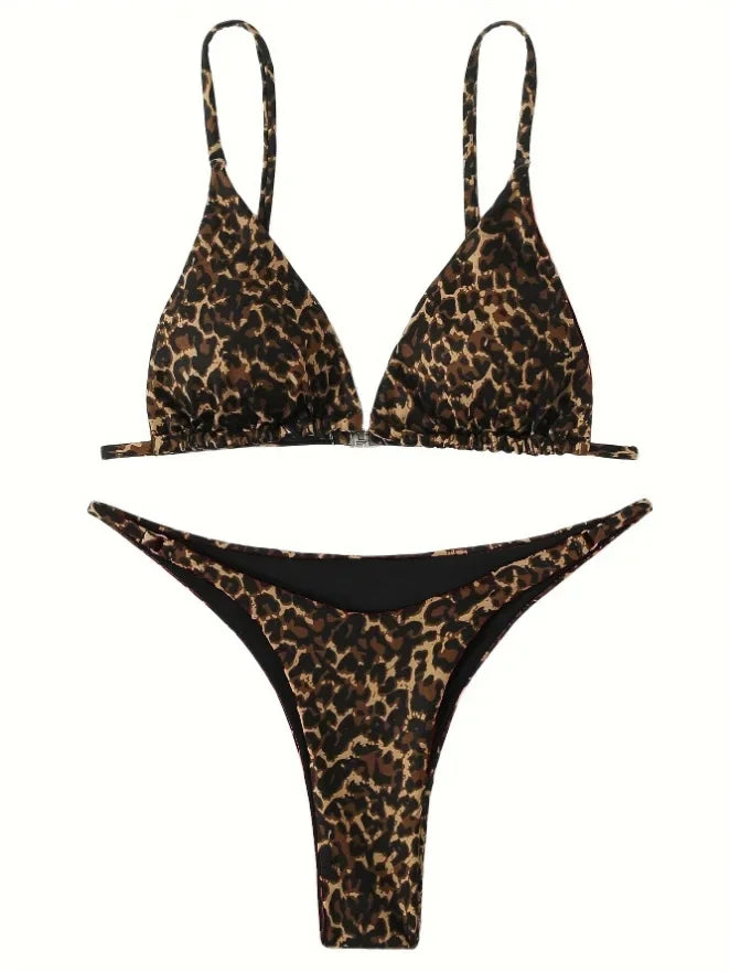 Micro Leopard Bikini Women High Cut Bandage Push Up Swimsuit Sexy Bathing Suit Padded Thong Swimwear,Summer Beach Vacation