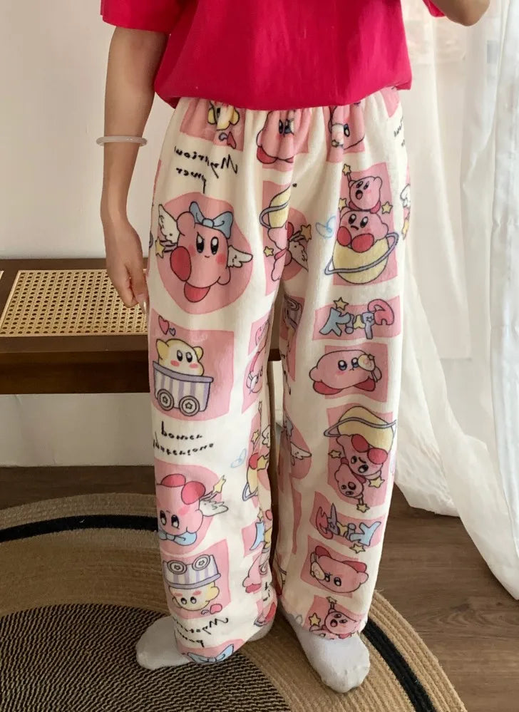 Sanrio Hello Kitty Pajamas Flannel Fashion Trousers Kawaii Women Casual Home Pants Cartoon Warm Comfortable Pants