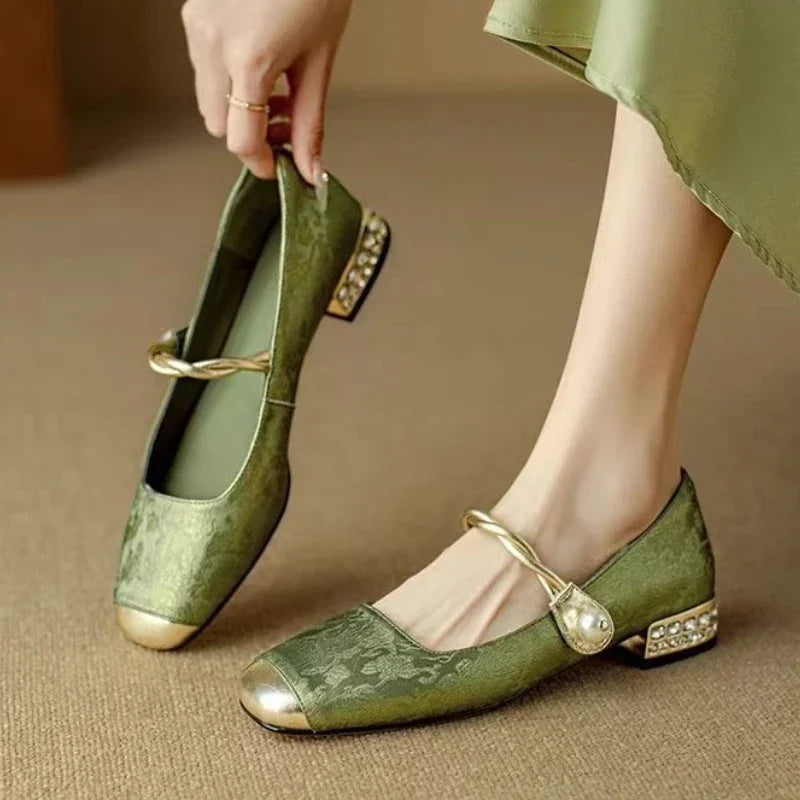 Shoes Female Fashion Square Toe Women's Pumps Autumn Shallow Mixed Colors Outdoor Casual Chunky Heels Office Ladies Shoes