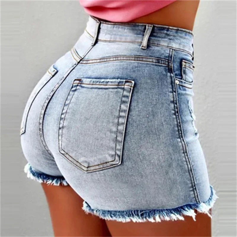 Women Tight Hip Lift Stretch Denim Shorts Fashion Tassel Three Quarter Pants Female High Waist Mini Jeans Sexy Casual Streetwear