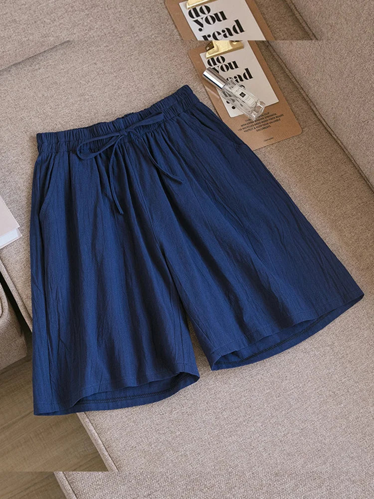 Women Cotton shorts Summer Casual Solid Two Pockets shorts high waist loose shorts for girls Soft Cool female shorts