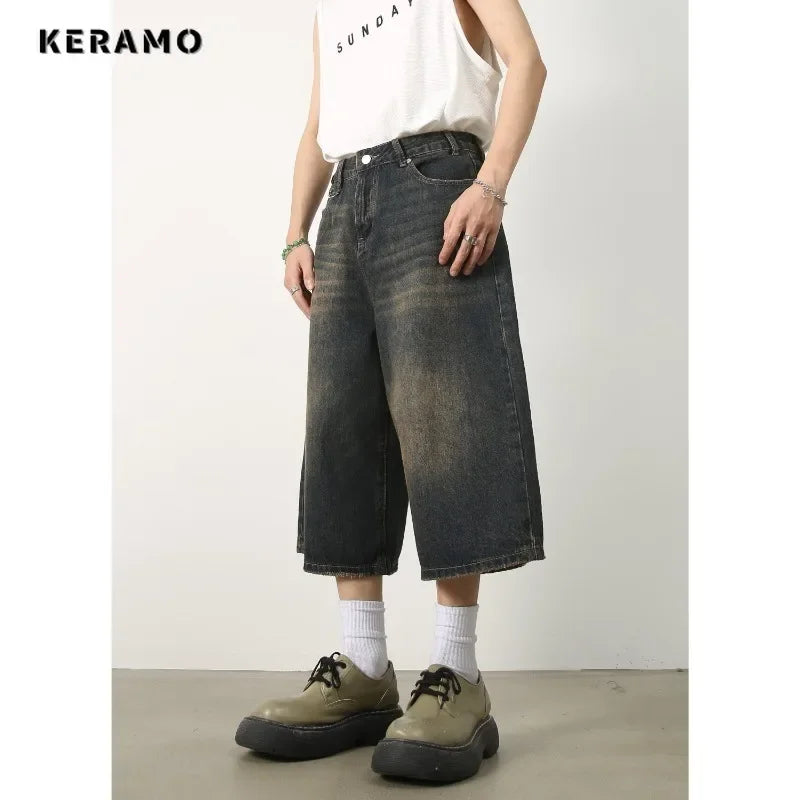 Women's Retro Wide Leg Baggy Casual Denim Shorts Harajuku Aesthetic High Waist Loose Shorts Summer Fashion Punk Shorts