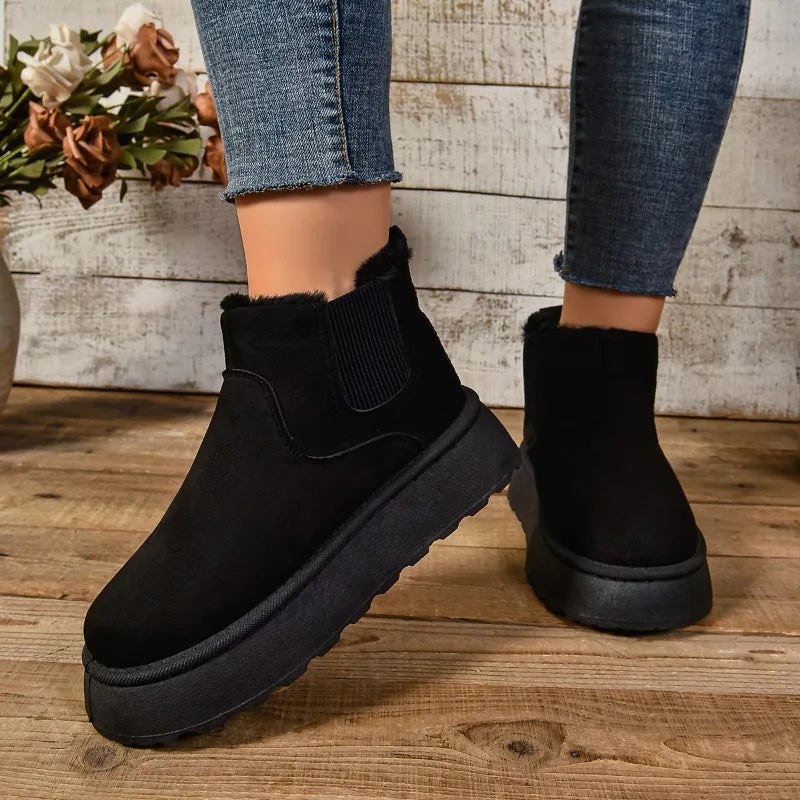 Winter Women Short Plush Warm Snow Boots Casual Shoes New Suede Fur Chelsea Ankle Boots Flats Platform Ladies Shoes Botas