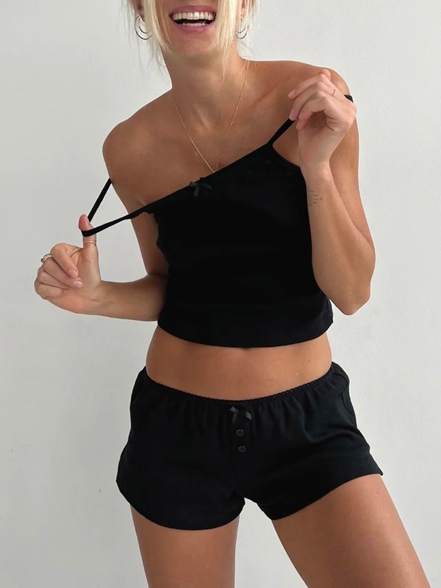 Y2k Pajama Sets for Women 2 Piece Outfit Lace Trim Sleeveless Crop Cami Top and Shorts Summer Lounge Set Sleepwear